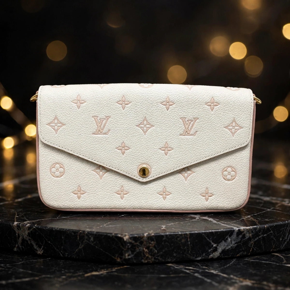 Authentic Louis Vuitton Pochette Félicie Monogram Empreinte Cream Pink