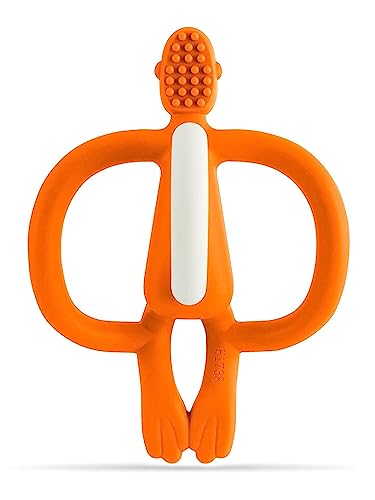 Matchstick Monkey, Original Teether & Gel Applicator, Silicone, Easy To Grip, BPA Free, 3 Months Old+, 10.5 cm, Orange Monkey
