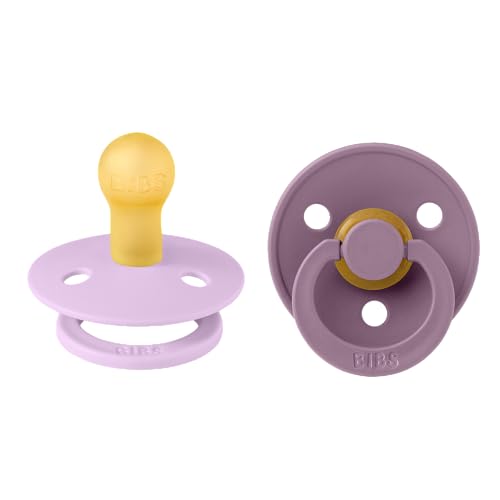 BIBS Colour Soother 2-Pack, BPA Free Dummy Pacifier, Round Nipple. Natural Rubber Latex, Made in Denmark, Size 1 (0-6 Months), Violet Sky/Mauve