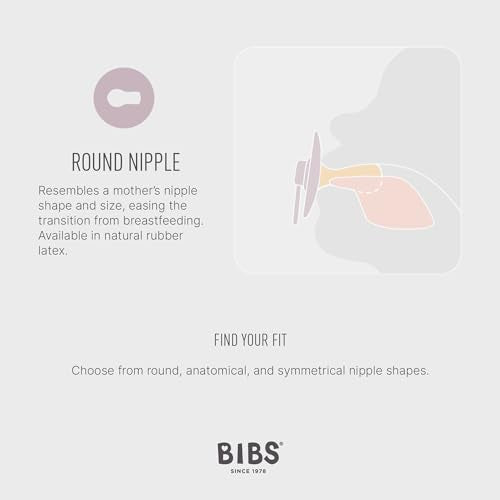 BIBS Colour Soother 2-Pack, BPA Free Dummy Pacifier, Round Nipple. Natural Rubber Latex, Made in Denmark. 0-6 Months (Pack of 2), Vanilla/Cornflower