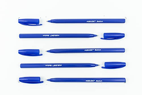 Eziglide Ballpoint Blue Pens, Pack of 50 Ballpoint Pens, Smooth Writing Action - Medium Point Nib (1.0mm) Blue Pen Multipack, Ball Point Pens; Ideal