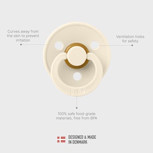 BIBS Colour Night Soother 2-Pack, BPA Free Dummy Pacifier, Symmetrical Nipple. Natural Rubber Latex, Made in Denmark, Size 1 (0-6 Months), Vanilla