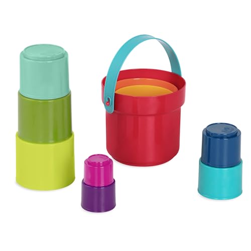 Battat BT4711Z 10 pcs ? Plastic Nesting Bucket with Carry Handle ? Water & Sand ? Colourful Toy Set for Toddlers ? Stack Up Cups ? 18 Months +,