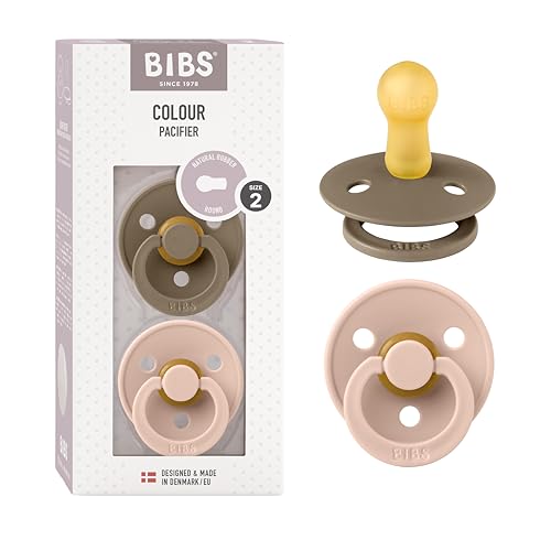BIBS Colour Soother 2-Pack, BPA Free Dummy Pacifier, Round Nipple. Natural Rubber Latex, Size 2 (6-18 Months), Dark Oak/Blush