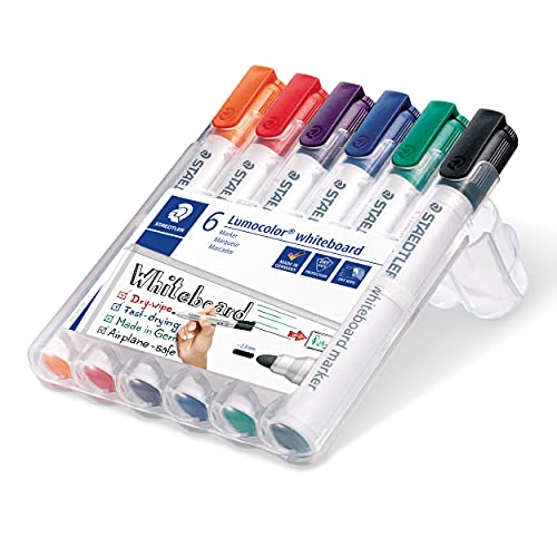 STAEDTLER 351 WP6 Lumocolor Whiteboard Marker Bullet Tip - Assorted Colours (Pack of 6)