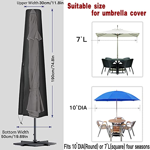 Parasol Cover Patio Garden Umbrella Covers Waterproof Windproof Anti-UV with Zip 210D Oxford Fabric Garden Parasol Cover for 7ft to 10ft Garden