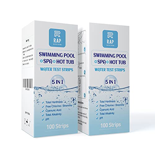 5 in 1 Water quality testing strips for hot tubs, swimming pools or spas. Easy, accurate and quick detection of pH, Free Chlorine/Bromine, Total