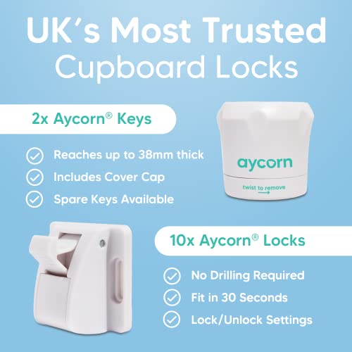 AYCORN? Magnetic Safety Cupboard Locks for Children [10 Locks & 2 Keys] Child & Baby Safety Proofing for Kitchen, Cabinets and Drawers, 30 Second