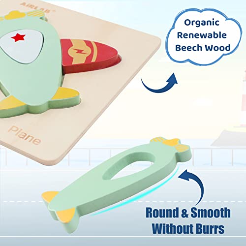 Airlab Wooden Jigsaw Puzzle for Kids, Traffic and Vehicle Puzzle for Toddlers, Montessori Educational Learning Toy for Baby Girls Boys Birthday Gifts