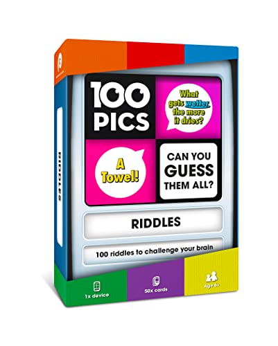 100 PICS Riddles Travel Card Game - Family Fun Quiz Game, Pocket Puzzles For Kids And Adults