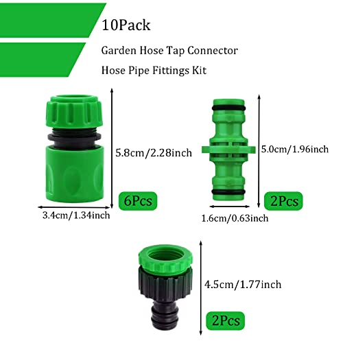 10Pack Garden Hose Pipe Fittings Kit for Outdoor tap&Join Hose Pipe Tube(2 Double Male Snap Connector,6 Hose End Quick Connector,2 Hose Tap Connector