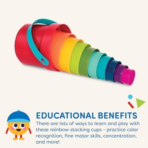 Battat BT4711Z 10 pcs ? Plastic Nesting Bucket with Carry Handle ? Water & Sand ? Colourful Toy Set for Toddlers ? Stack Up Cups ? 18 Months +,