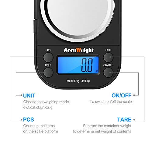 ACCUWEIGHT 255 Digital Scales Pocket Jewelry Scale Portable Mini Electronic Weighting Multifunctional Precision Gram Scale with Backlight LCD Display,