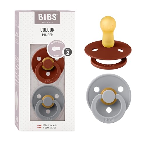 BIBS Colour Soother 2-Pack, BPA Free Dummy Pacifier, Round Nipple. Natural Rubber Latex, Size 2 (6-18 Months), Rust/Smoke