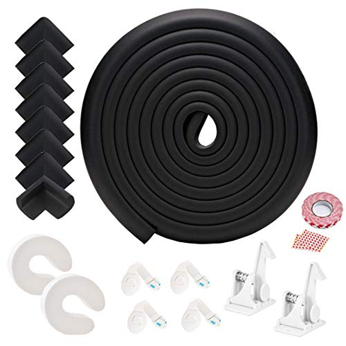Baby Corner Guards, Fairy Baby 17Pcs Baby Proofing Kit Child Safety 1 Edge Protection 19.68 ft + 8 Corner Protectors +2 Cabinet Latch Locks + 4