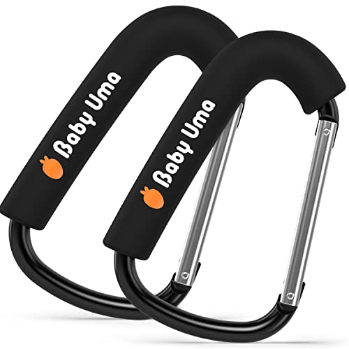 Baby Uma XL Baby Stroller Hooks for Hanging Bags and Shopping (2 Pack) - Universal Stroller Clips and Hooks - Large Carabiner Stroller Accessories -