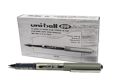 uni-ball UB-157 Eye Rollerball Pens. Premium Fine 0.7mm Ballpoint Tip for Super Smooth Handwriting, Drawing, Art, Crafts and Colouring. Fade and Water