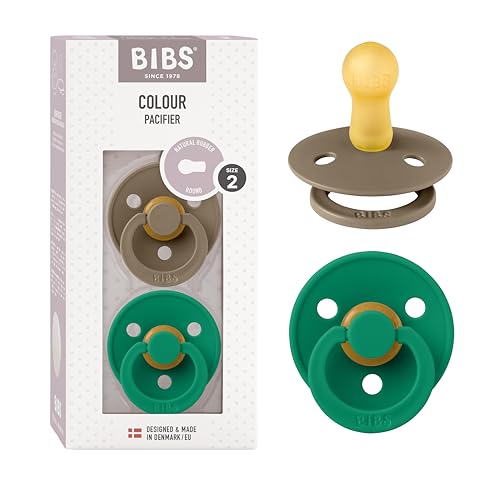 BIBS Colour Soother 2-Pack, BPA Free Dummy Pacifier, Round Nipple. Natural Rubber Latex, Made in Denmark. 6-18 Months (Pack of 2), Mauve/Fossil Grey