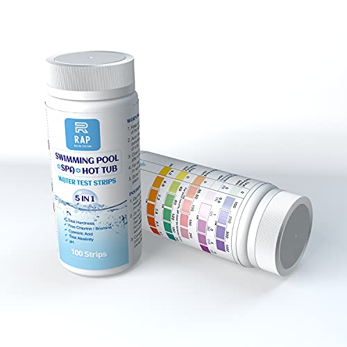 5 in 1 Water quality testing strips for hot tubs, swimming pools or spas. Easy, accurate and quick detection of pH, Free Chlorine/Bromine, Total