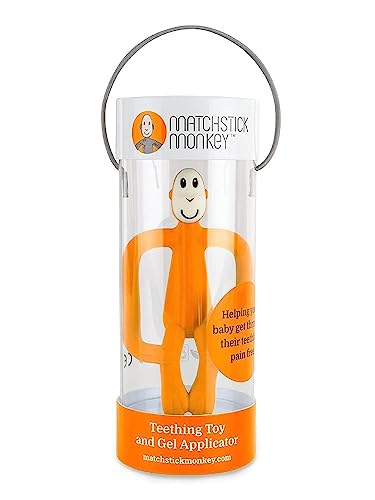 Matchstick Monkey, Original Teether & Gel Applicator, Silicone, Easy To Grip, BPA Free, 3 Months Old+, 10.5 cm, Orange Monkey