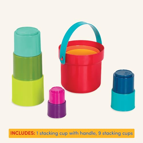 Battat BT4711Z 10 pcs ? Plastic Nesting Bucket with Carry Handle ? Water & Sand ? Colourful Toy Set for Toddlers ? Stack Up Cups ? 18 Months +,