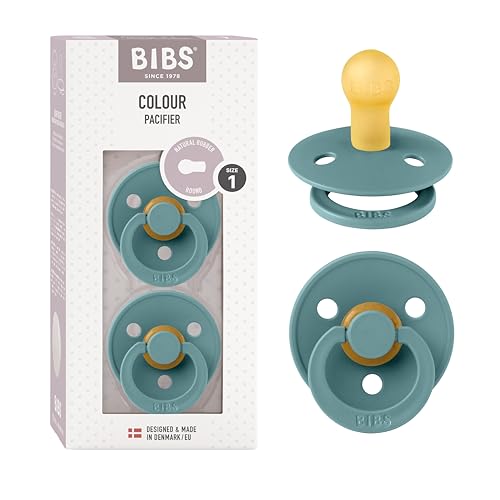 BIBS Colour Soother 2-Pack, BPA Free Dummy Pacifier, Symmetrical Nipple. Natural Rubber Latex, Made in Denmark, Size 1 (0-6 Months), Island Sea