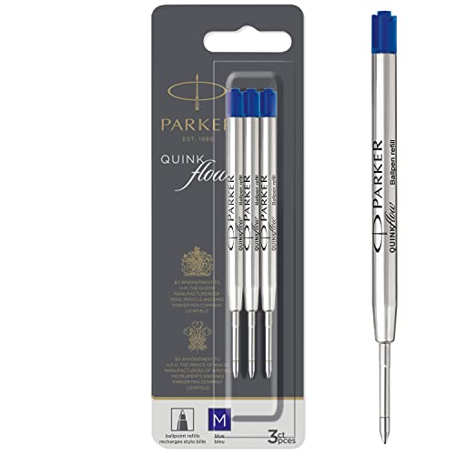 Parker Ballpoint Pen Refills | Medium Point | Blue QUINKflow Ink | 3 Count