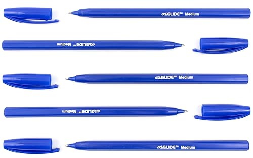 Eziglide Ballpoint Blue Pen, Pack of 100 Ballpoint Pens, Smooth Writing Action-Medium Point 1.0mm Coloured Pens Multipack - Ball Point Pens Ideal Pens