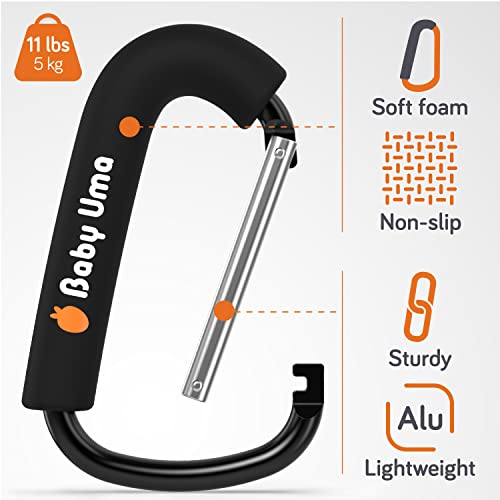 Baby Uma XL Baby Stroller Hooks for Hanging Bags and Shopping (2 Pack) - Universal Stroller Clips and Hooks - Large Carabiner Stroller Accessories -