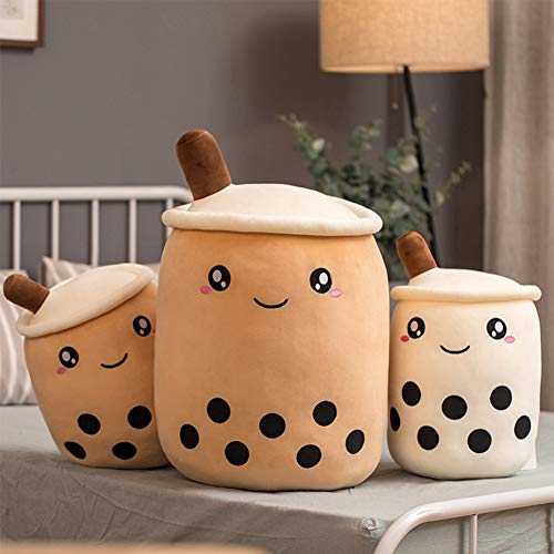 Amozo Cute Cartoon Boba Milk Tea Soft Plush Doll, Giant Boba Bubble Plushie Stuffed Tea Cup Pillow Gift Toys(Beige,35cm)