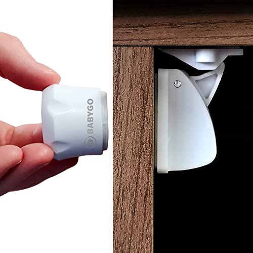 BABYGO? Magnetic Child Safety Cupboard Locks for Children [10 Locks, 2 Keys & 8 Free Corner Protectors] Baby Proofing Kitchen Cabinets & Drawers Easy