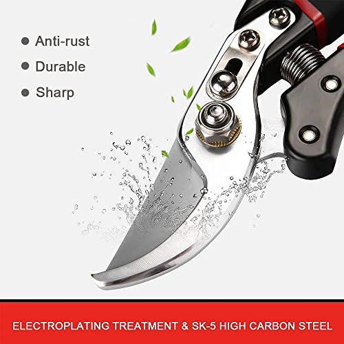 2 Pack Secateurs & Pruning Scissors, Professional Garden Secateurs, Sharp SK-5 Steel Blade, Strong & Anti-rust Pruning Shears, Anti-slip Handle, Plant