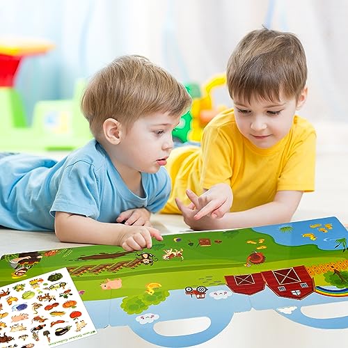 ASTARON Reusable 3D Puffy Sticker Book for Kids 3-6, Cute Waterproof Farm Harvest Stickers 88 Pcs, Puffy Sticker Game Travel Stickers and Educational