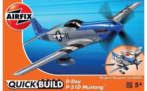 Airfix QUICKBUILD D-Day P-51D Mustang Aircraft Model Kit - Construction Toys for 6+ Year Old Boys - Airplane Starter Kit for Kids - Easy Build Model