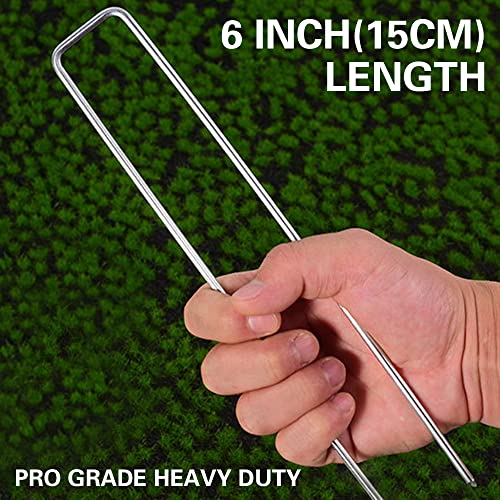 Bakulyor 50 Weed Control Membrane Pegs + 50 Buffer Washer, 6"/150mm Weed Mat Pegs, Metal Garden Landscape Staples Artificial Grass Pins Ground Cover