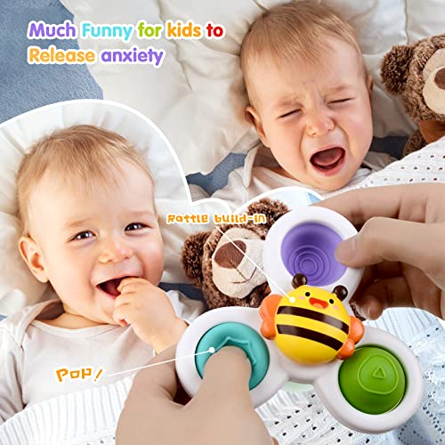 AIUOKYA 6 PCS Suction Cup Spinner Toys, Simple Dimple Suction Toy with Silicone Bubbles Kids for Bath and Window, Suction Cup Spinner Baby Toys for 1+