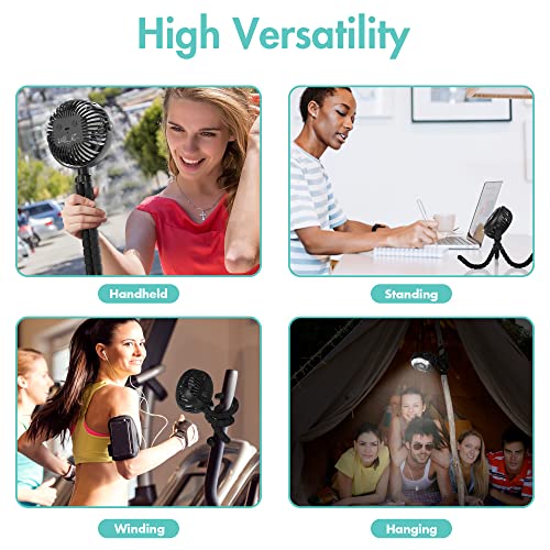 Amacool Battery Operated Stroller Fan Flexible Tripod Clip On Fan with 3 Speeds and Rotatable Handheld Personal Fan for Car Seat Crib Bike Treadmill