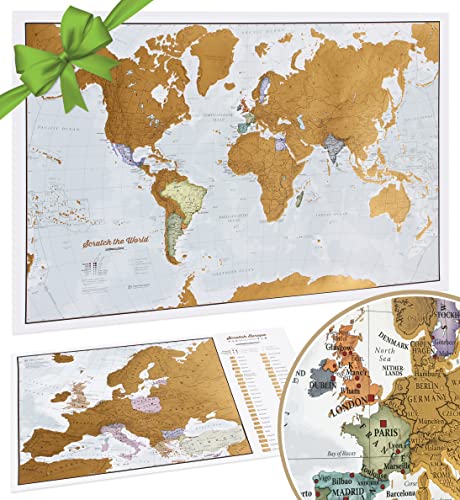 Scratch The World? Travel Map - Scratch Off World Map Poster + Bonus Europe Scratch - Maps International - 50 Years + of map Making - Most Detailed