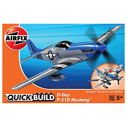 Airfix QUICKBUILD D-Day P-51D Mustang Aircraft Model Kit - Construction Toys for 6+ Year Old Boys - Airplane Starter Kit for Kids - Easy Build Model