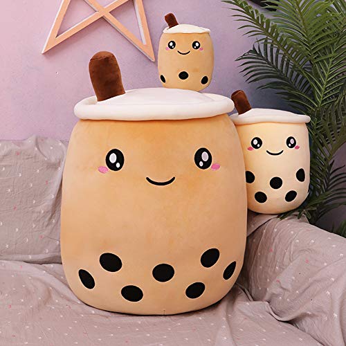 Amozo Cute Cartoon Boba Milk Tea Soft Plush Doll, Giant Boba Bubble Plushie Stuffed Tea Cup Pillow Gift Toys(Beige,24cm)