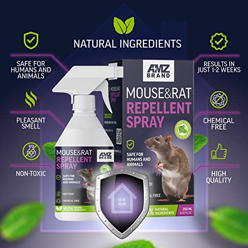 AMZ BRAND Premium Mouse Repellent Spray - Anti-Rat Peppermint Oil Spray for Indoor Use - 250ml - Natural Mint Extract with Pleasant Scent - Non Toxic