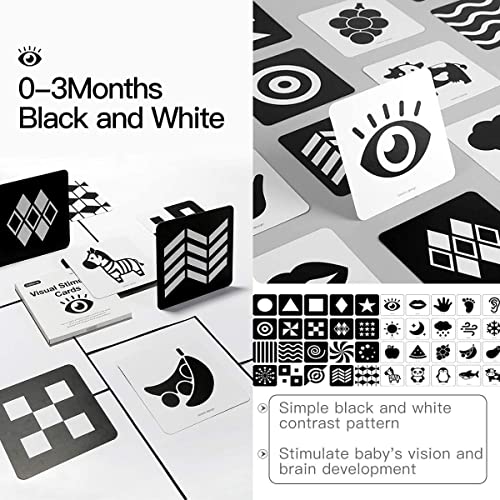 beiens 80 PCs High Contrast Baby Flashcard, 160 Page Black White Colorful Visual Stimulation Learning Activity Card for Babies Ages 0-3-6-12-36 Months