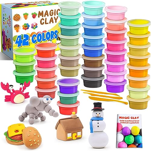 Air Dry Clay - Magic Clay 42 Colors, Modeling Clay for Kids with Tools, Craft Kit for Kids Boys Girls, Toys Gifts for Age 3 4 5 6 7 8+ Years Old Boys