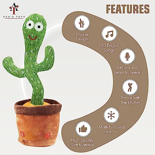 Ava's Toys Dancing Cactus Toy ? Talking Cactus Toy for Boys and Girls ? Singing Cactus Toy Repeat What You Say ? Singing, Dancing, Voice Recording