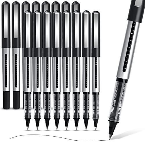 APOGO Rollerball Pens Black Ink, 16 Pack Pens Multipack 0.5mm Black Gel Pens, Quick-Drying Ink Pens, Writing Pens for Note Taking, Sketch, Bullet