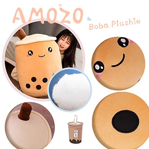 Amozo Cute Cartoon Boba Milk Tea Soft Plush Doll, Giant Boba Bubble Plushie Stuffed Tea Cup Pillow Gift Toys(Coffee,24cm)