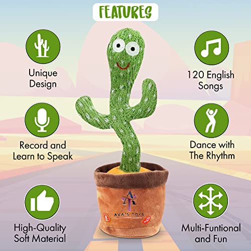 Ava's Toys Dancing Cactus Voice Recorder Baby Toys - Plush Toys Singing Cactus Toy,Toys- Repeat What You Say Talking Cactus