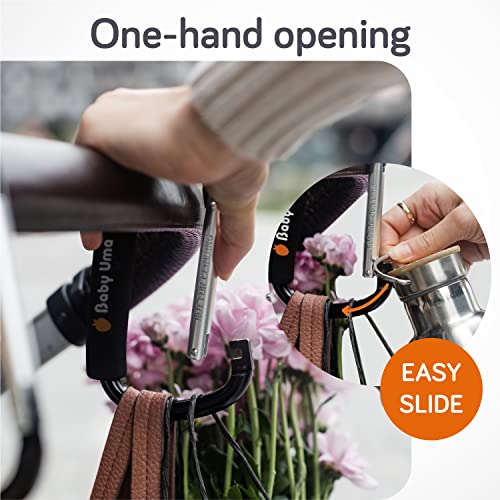 Baby Uma XL Baby Stroller Hooks for Hanging Bags and Shopping (2 Pack) - Universal Stroller Clips and Hooks - Large Carabiner Stroller Accessories -