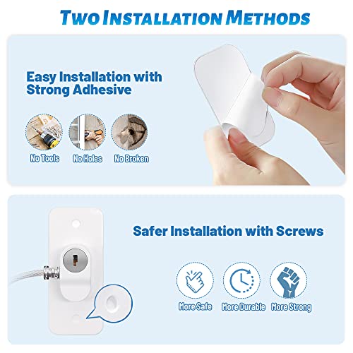 4 Pack Window Restrictors for UPVC Windows, Safety Locks with Key Cable Lock Door Fridge Cupboard for Children,Drillable/Self-Adhesive