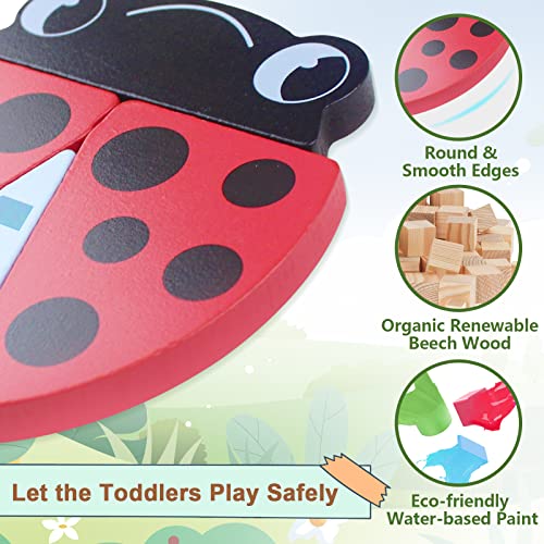 Airlab Wooden Jigsaw Puzzle for Kids, Garden Animals Chunky Shape Puzzles for Toddlers Over 1 2 3 Year Olds, Baby Montessori Preschool Educational